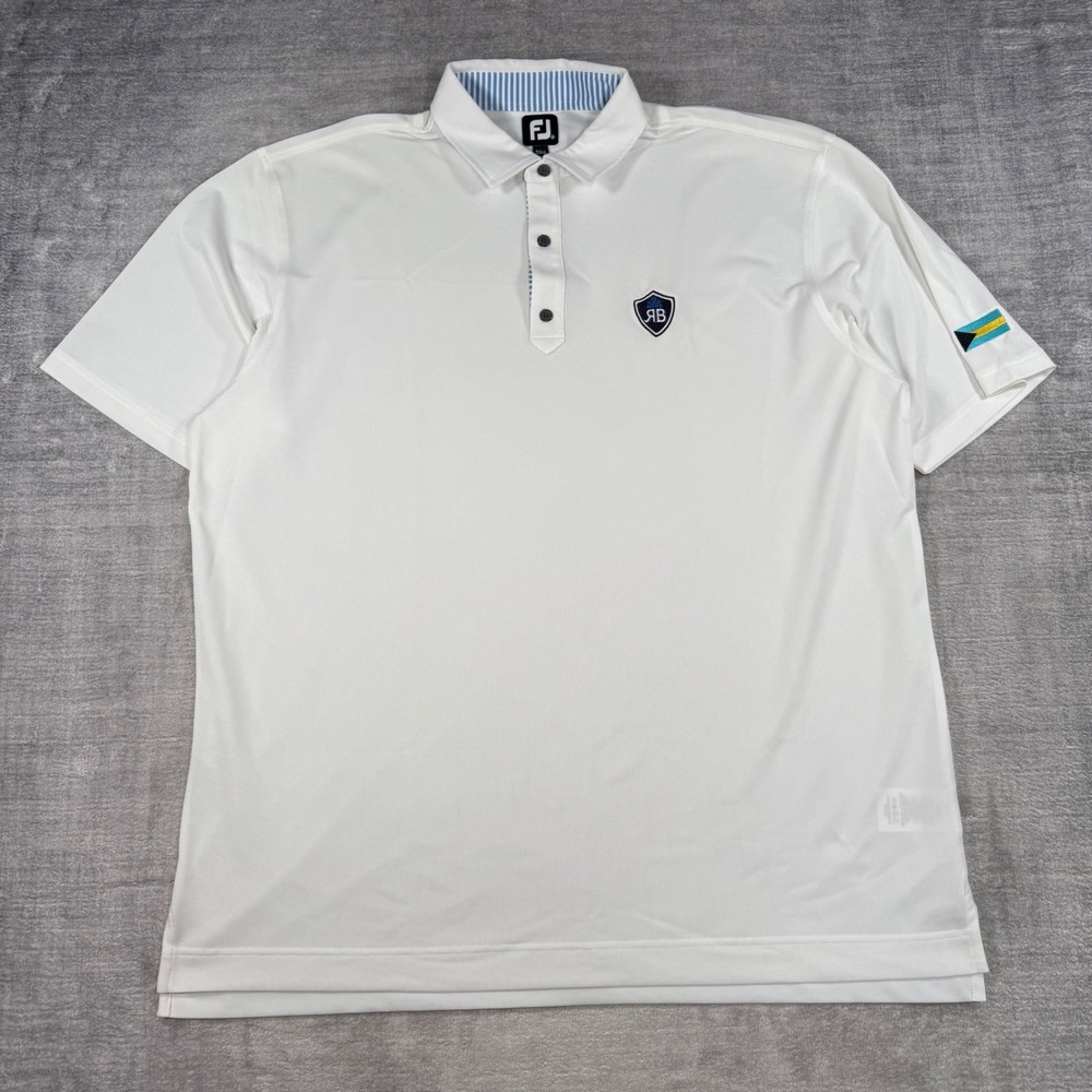 FootJoy Shirt Mens 3XL White Polo Royal Blue Bahamas Golf ProDry Performance